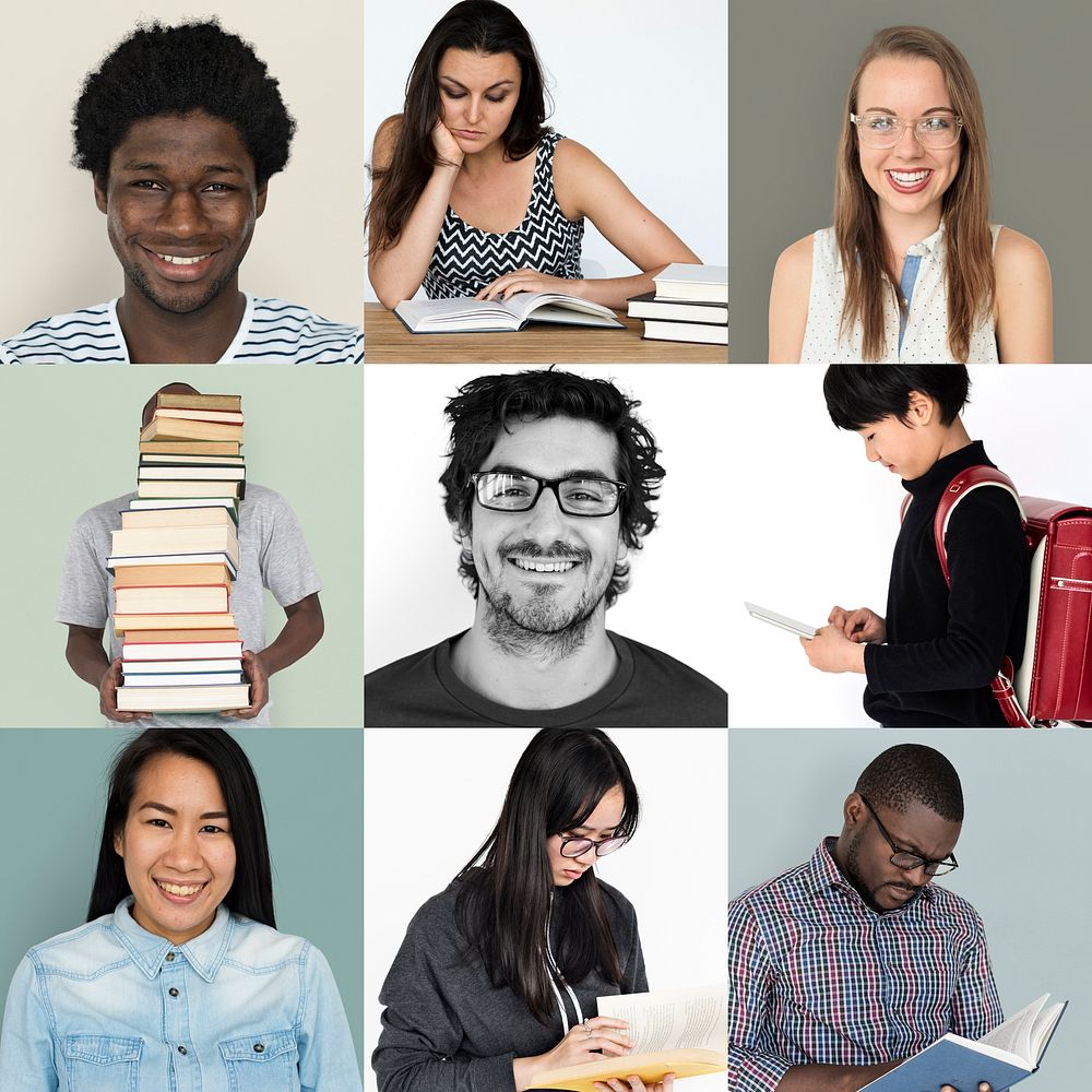 Set of diversity people reading education lifestyle