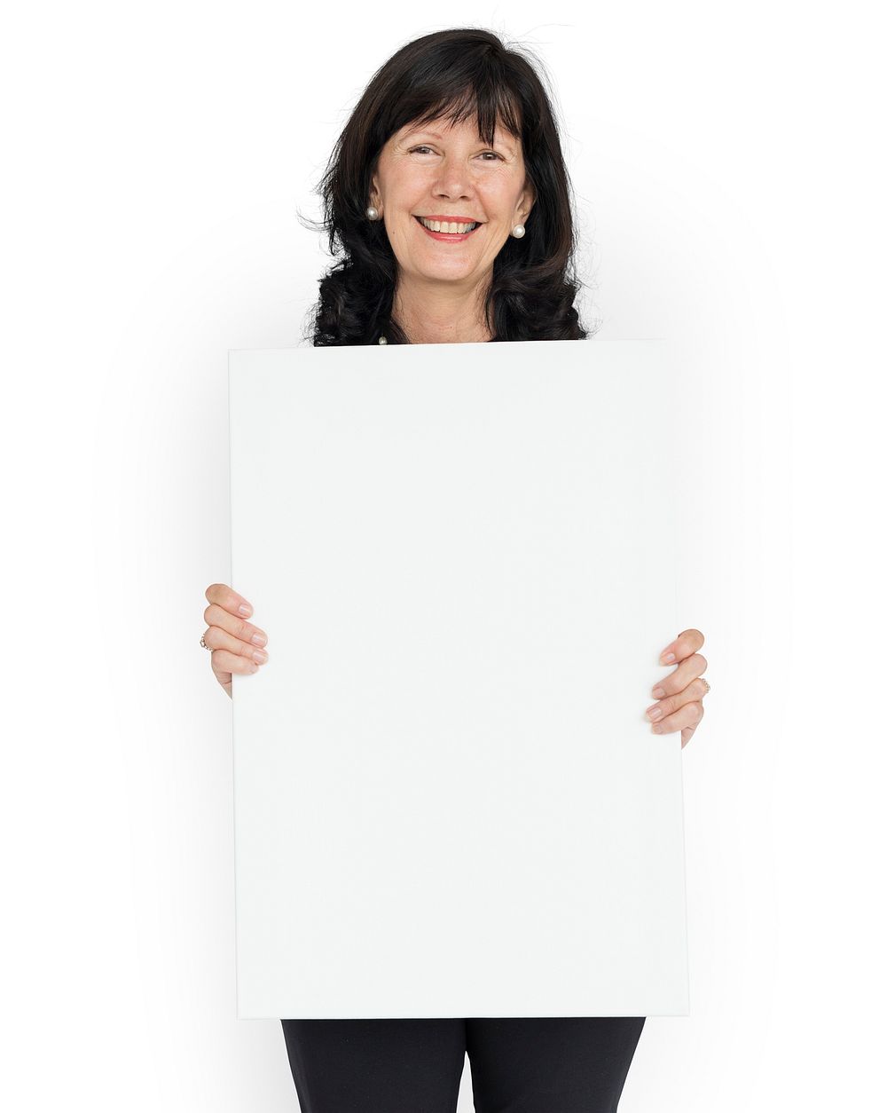 Senior Adult Woman Smiling Holding Banner Copy Space