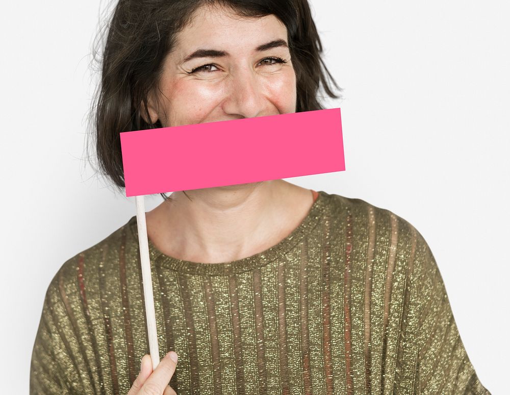 Caucasian Woman Holding Flag Covering Mouth