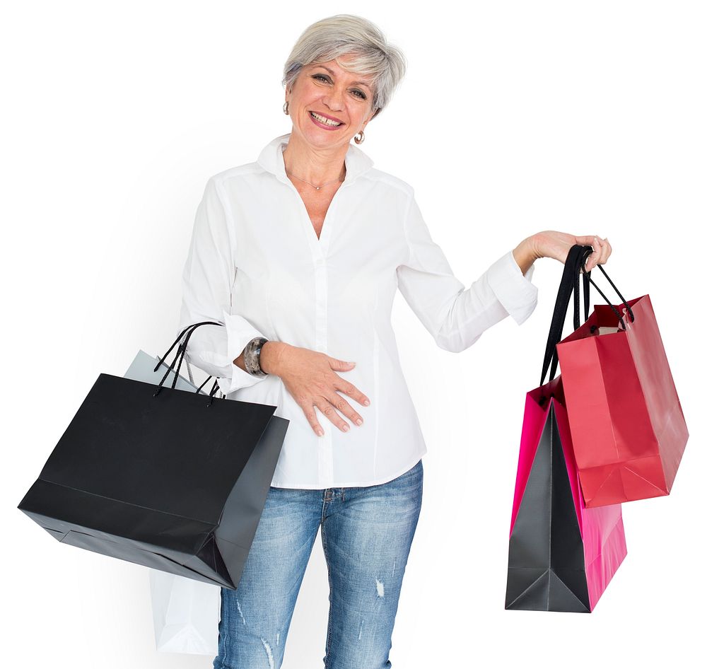 Woman Cheerful Shopping Bags Concept