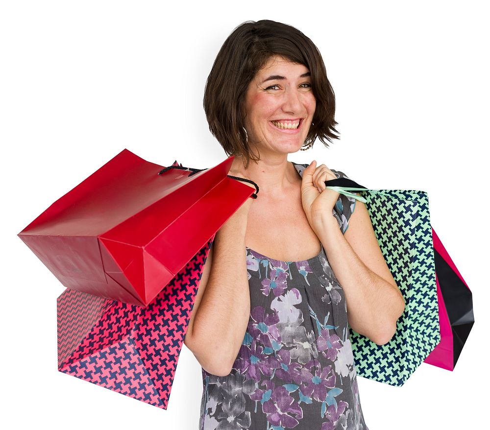 Woman Cheerful Shopping Bags Concept