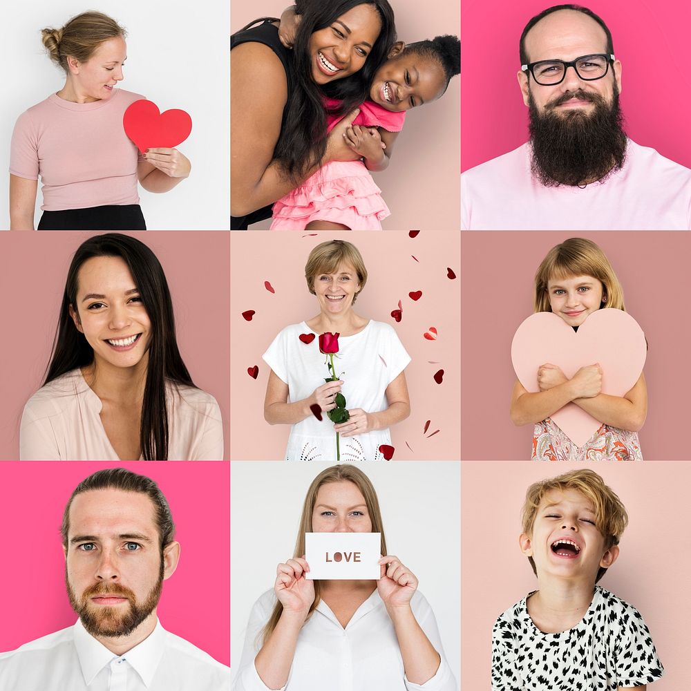 Set of Diversity People with Heart Love Studio Collage
