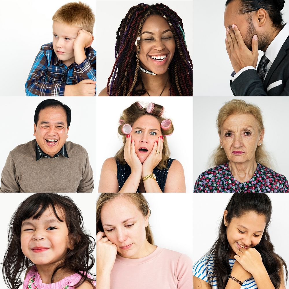 Diversity people set emotional on white background