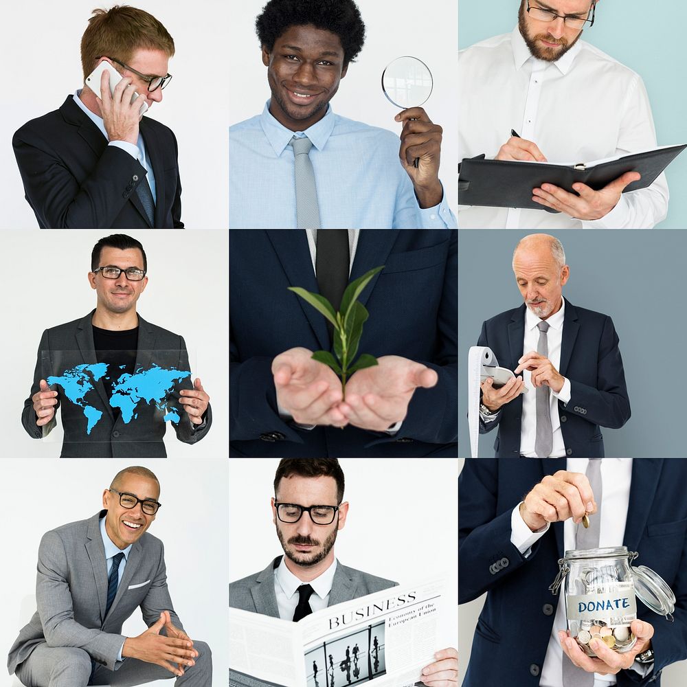 Collages diverse male people business commercial
