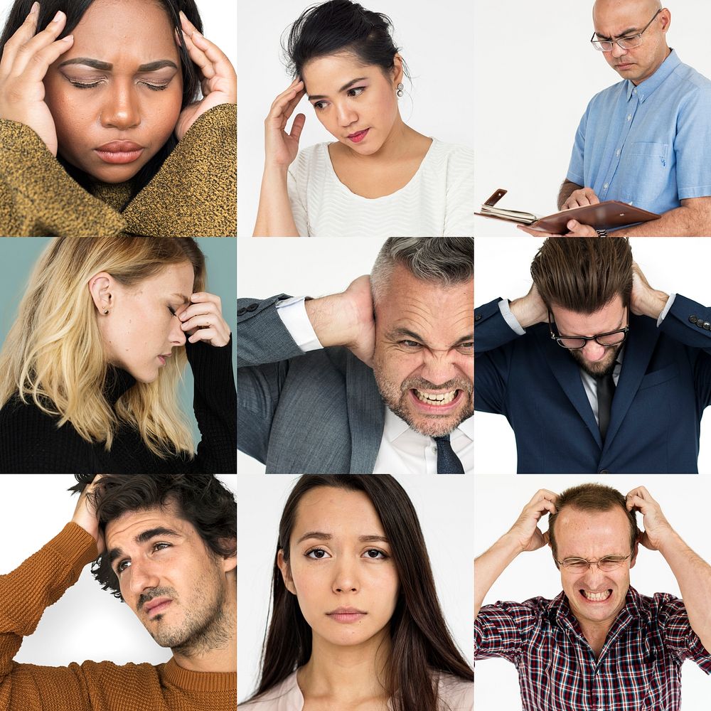 People Stressed Depression Feeling Emotion Expression Studio Portrait Collage