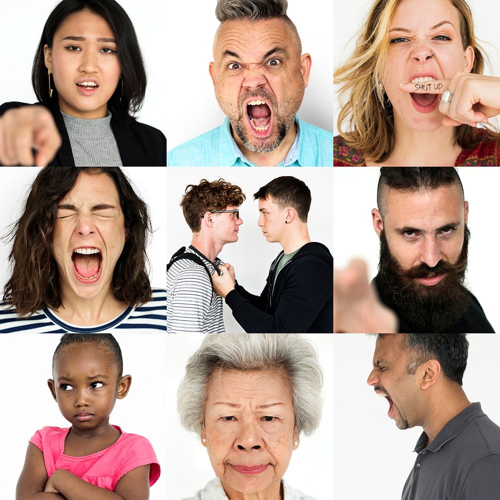 People Mad Angry Feeling Emotion Expression Studio Portrait Collage