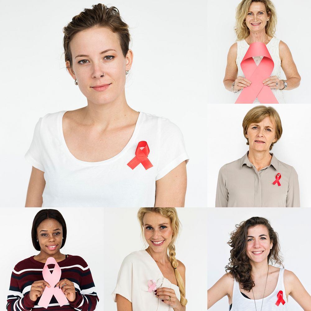 People Set of Diversity Women with Red Ribbon Studio Collage