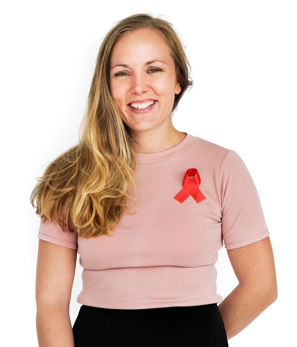 Woman Smiling Happiness Red Ribbon Charity Donation
