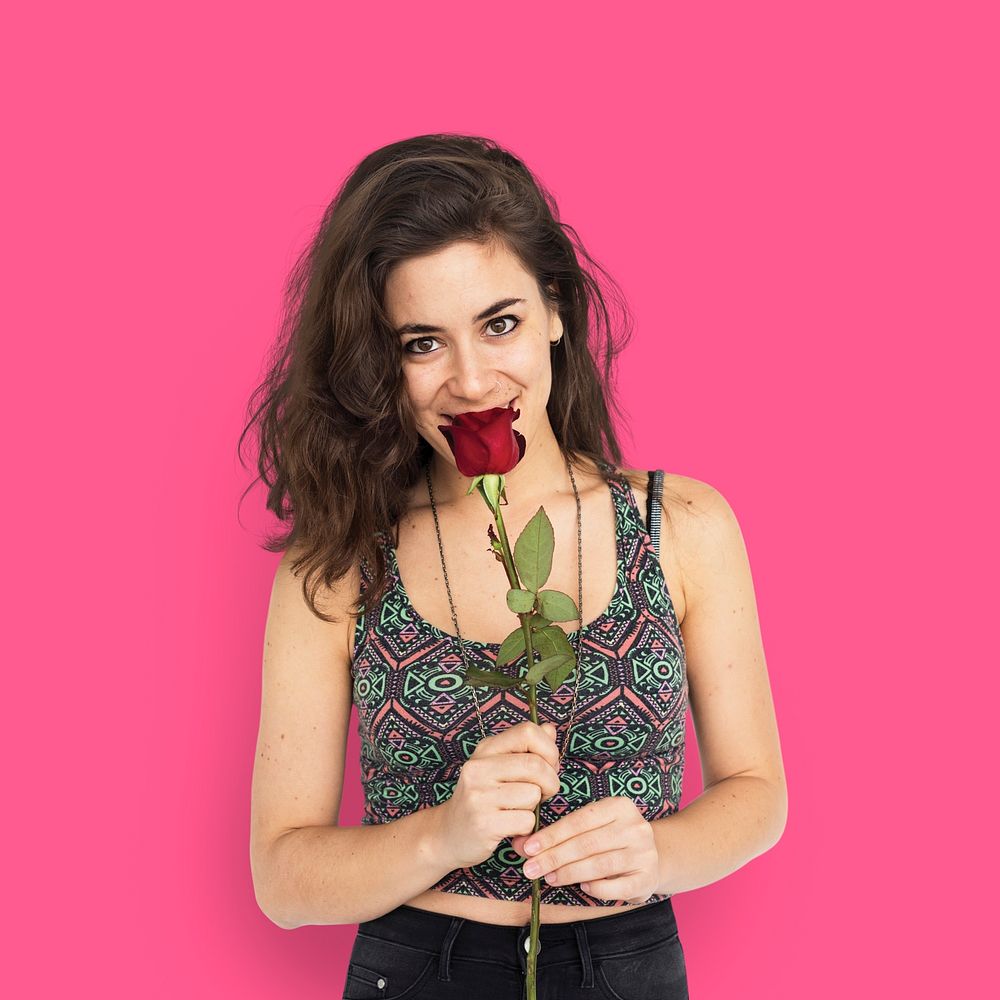 Woman Smiling Happiness Flower Portrait Concept