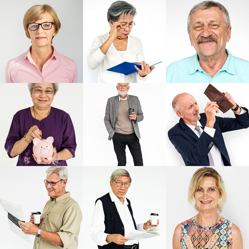 Senior Adult Enjoying Retirement Life Studio Portrait Collage