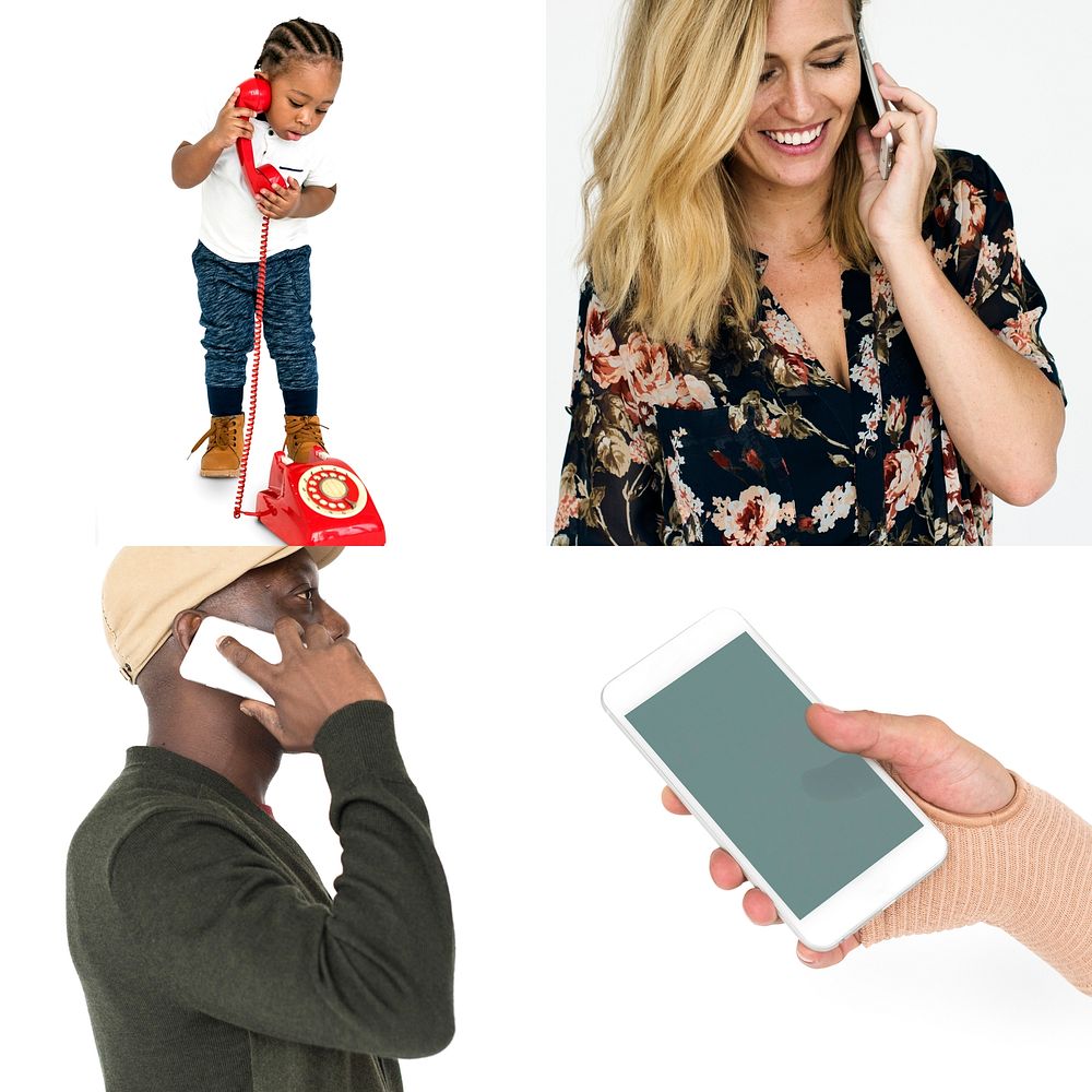 Set of Diverse People Using Smart Phone Studio Collage
