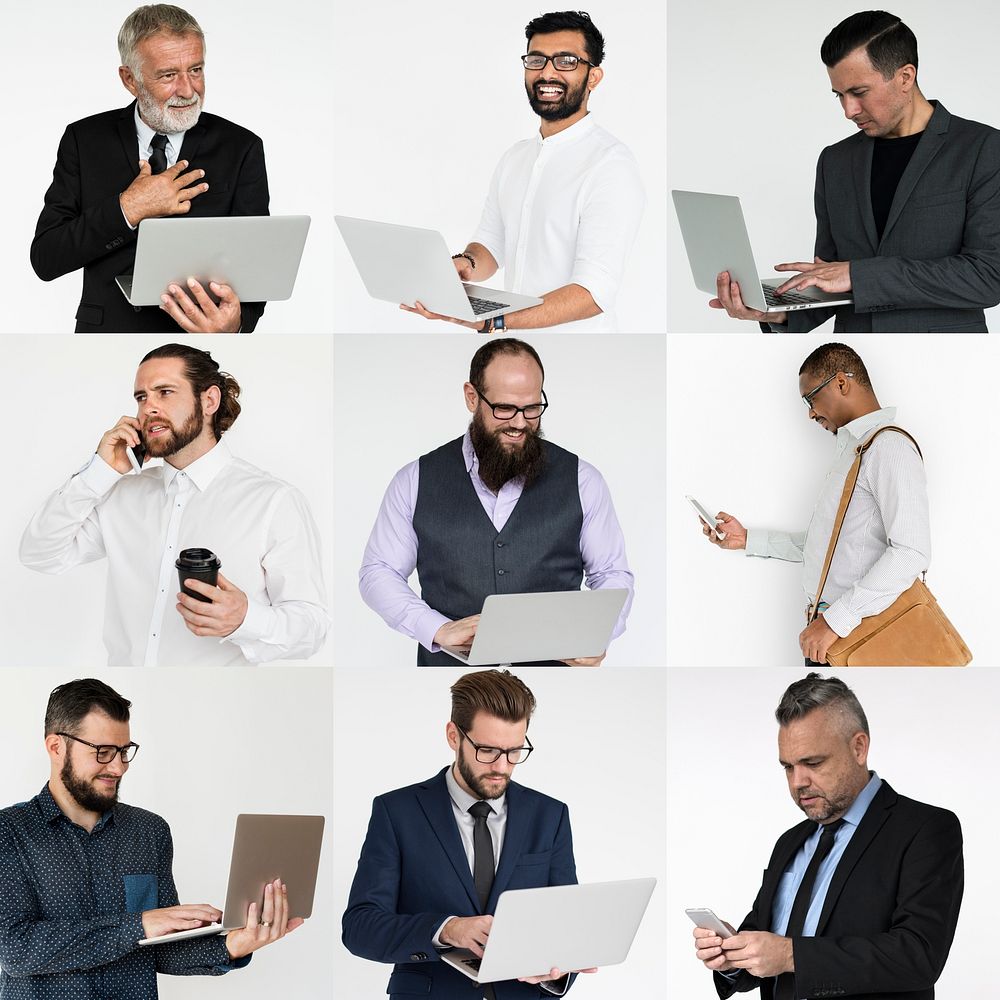 Collages diverse male people business commercial