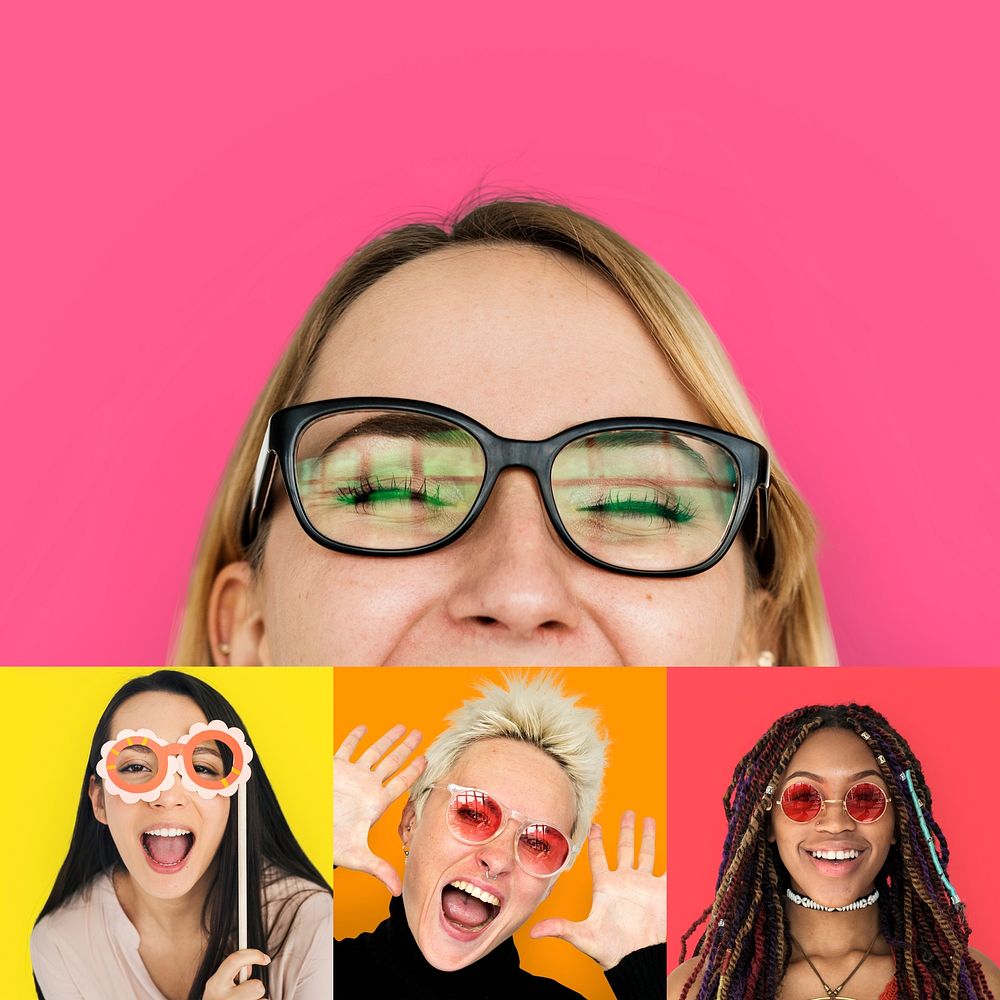 Set of portraits of women with glasses
