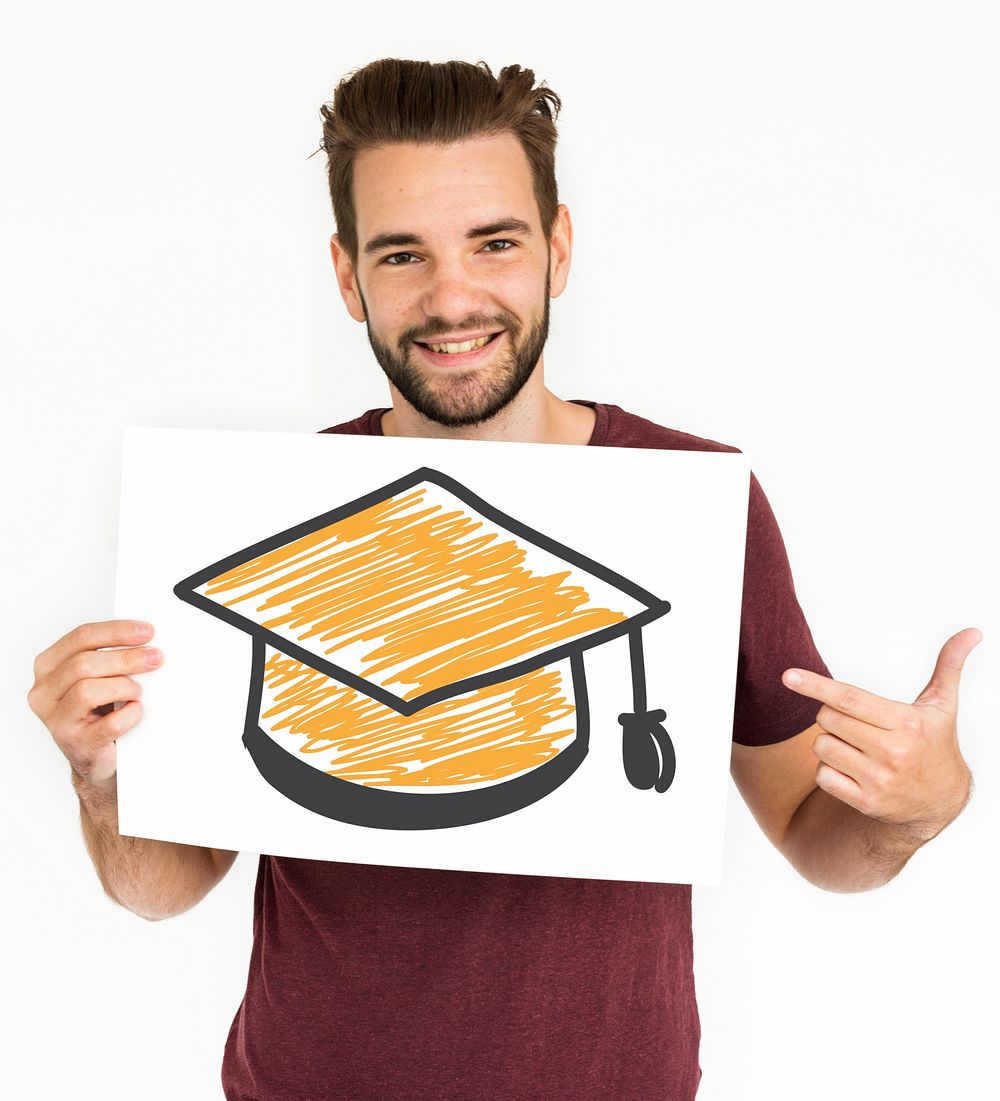 Male Holding White Placard Mortar Board Icon