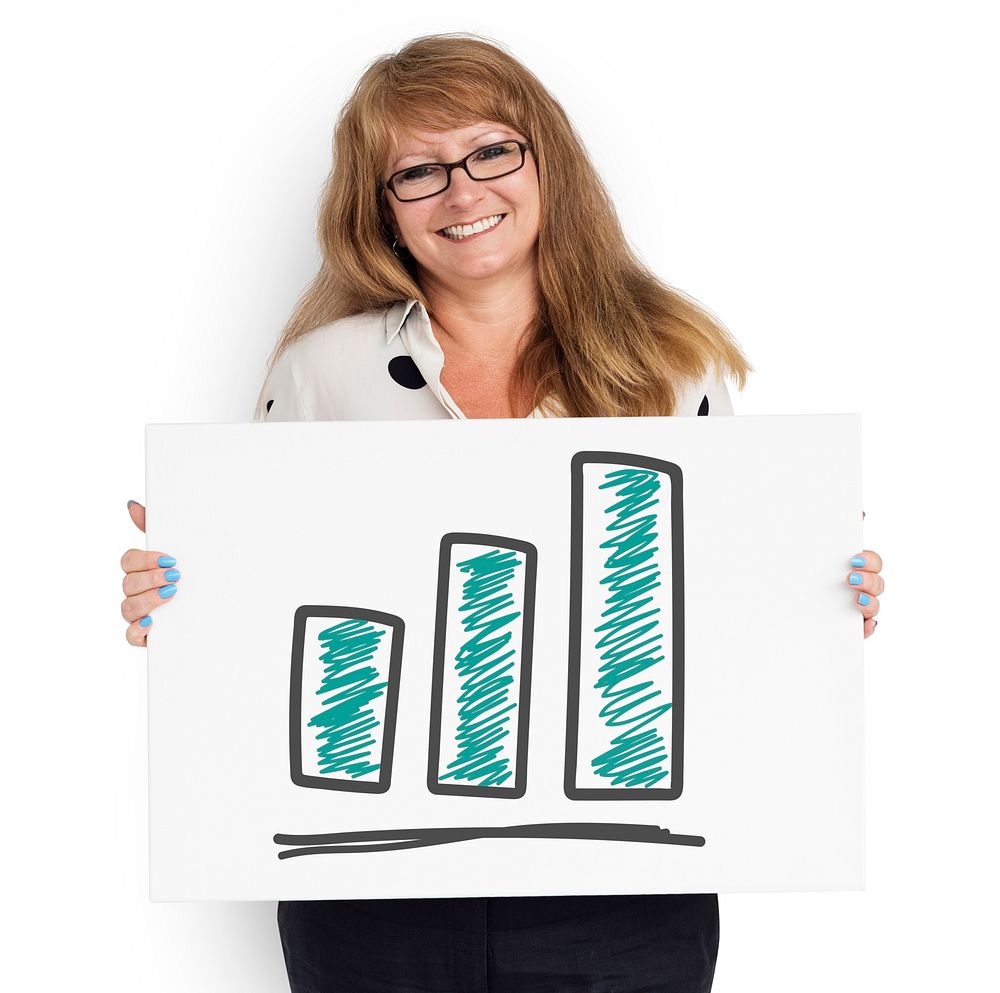 Woman holding placard with bar graph icon