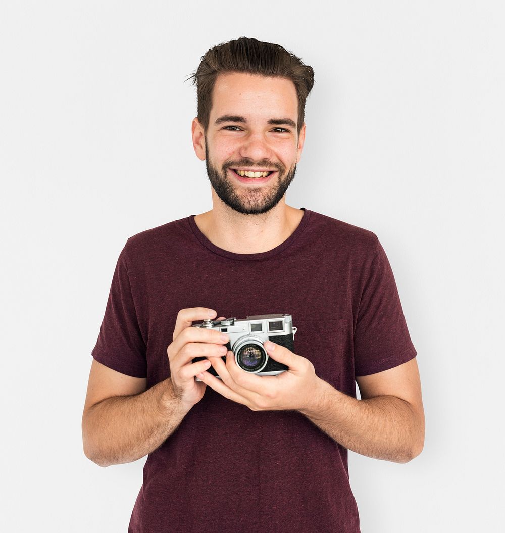 Cheerful Guy Man Holding Camera | Premium Photo - rawpixel