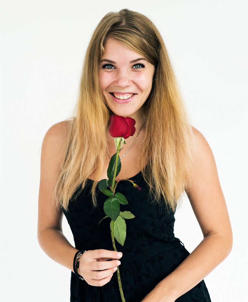 Young Female Holding Rose Concept