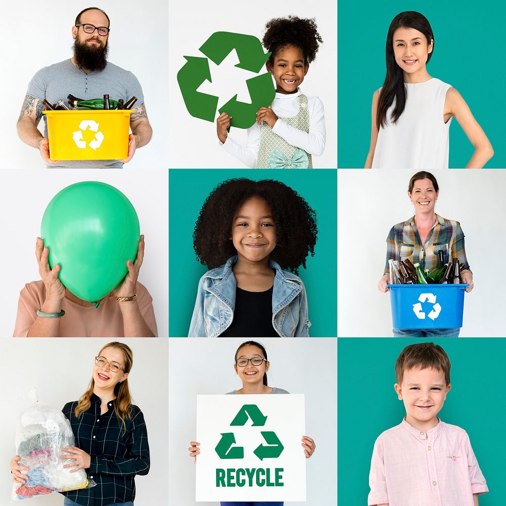 Collages diverse people with recycling concept
