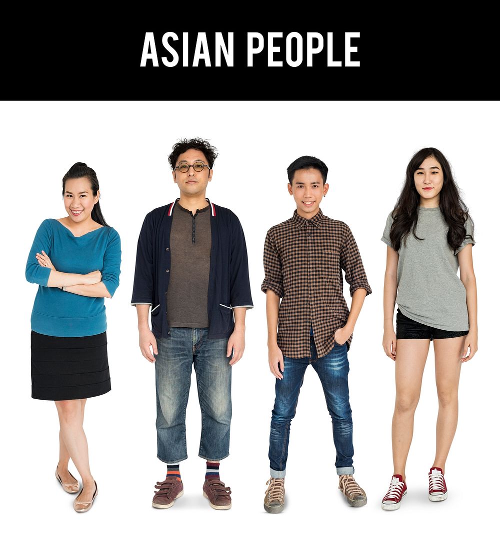 Group of Asian Adult People Set Studio Isolated