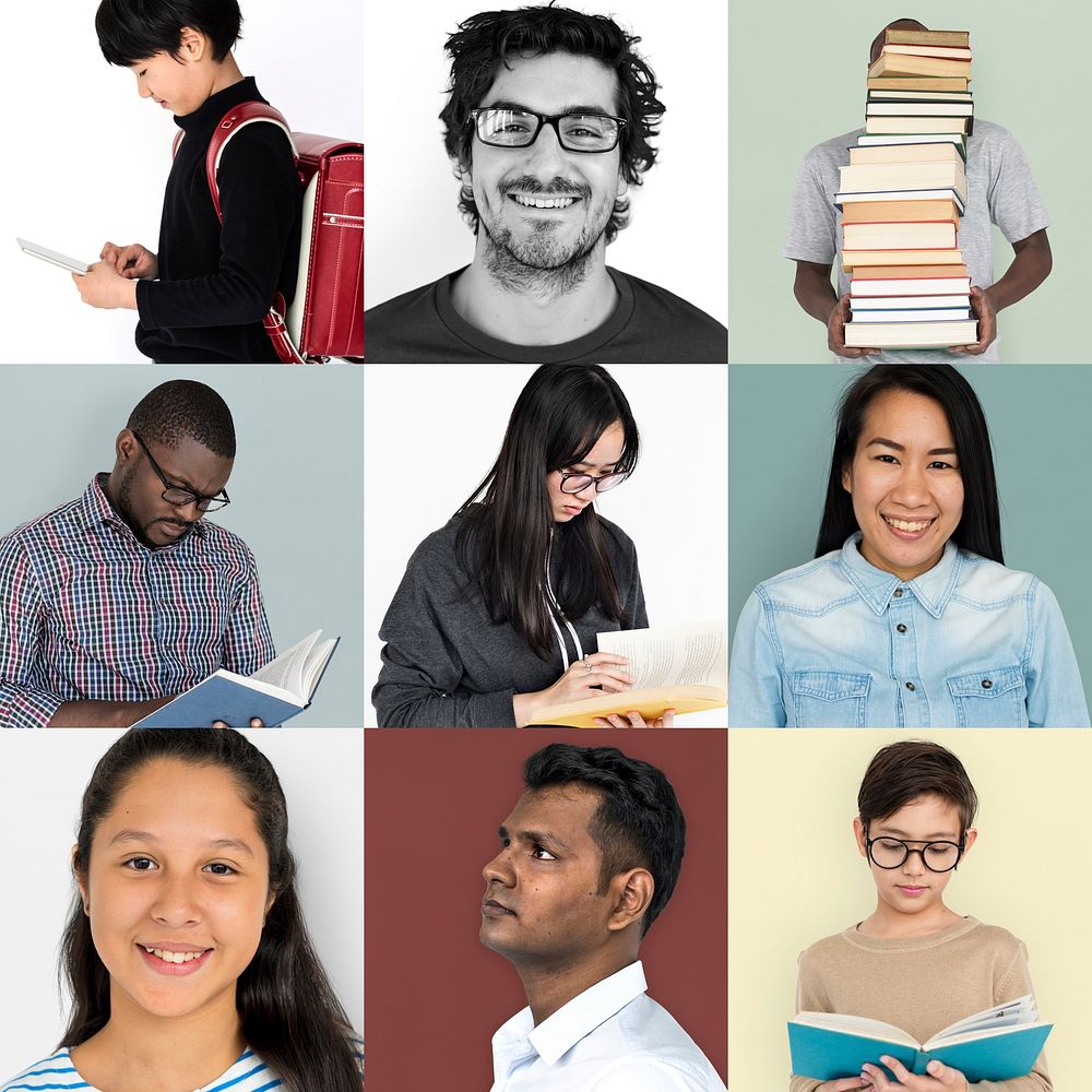 Set of diversity people reading education lifestyle