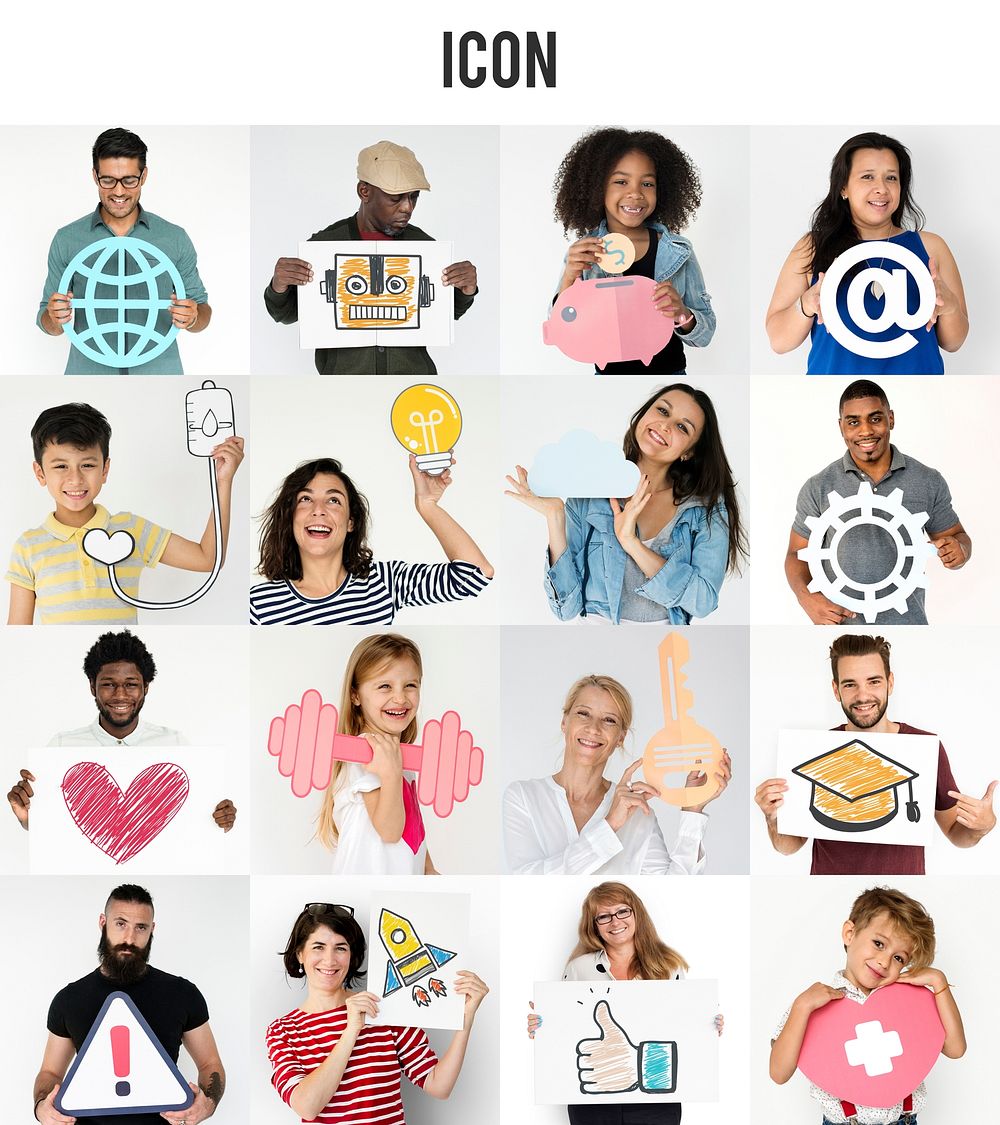 Set of Diversity People with Multiple Icons Studio Collage
