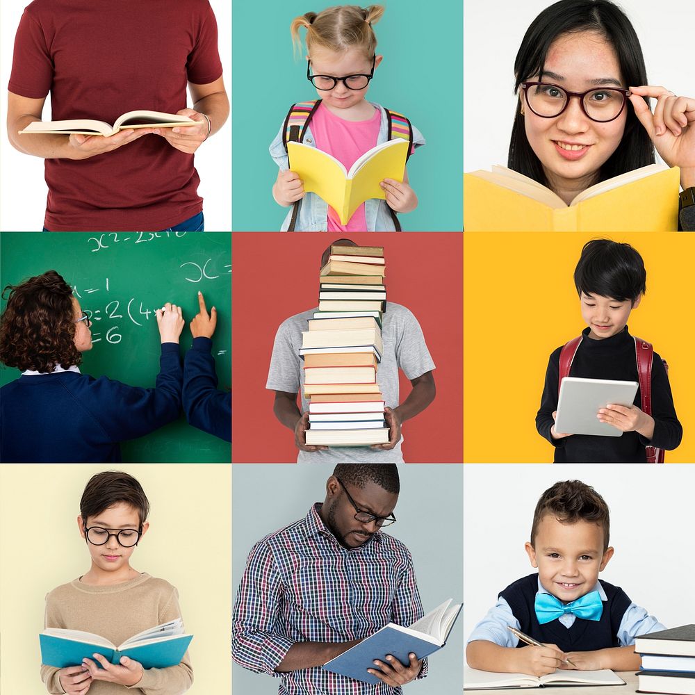 Collages diverse people study education