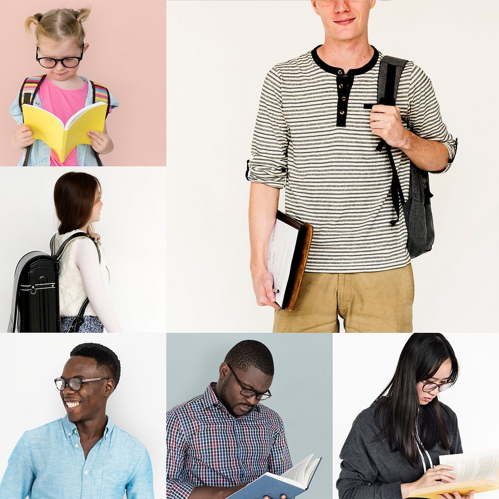 Collages diverse people study education
