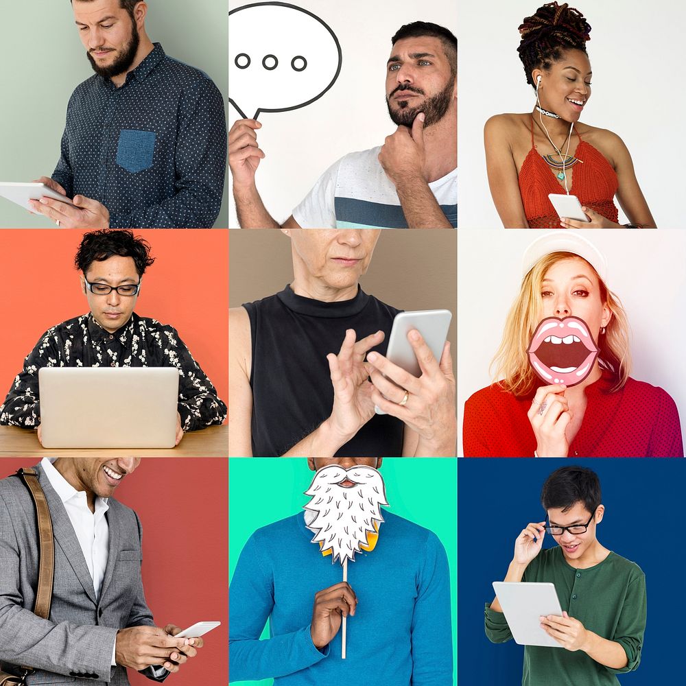 Set of Diverse People Communication Studio Collage