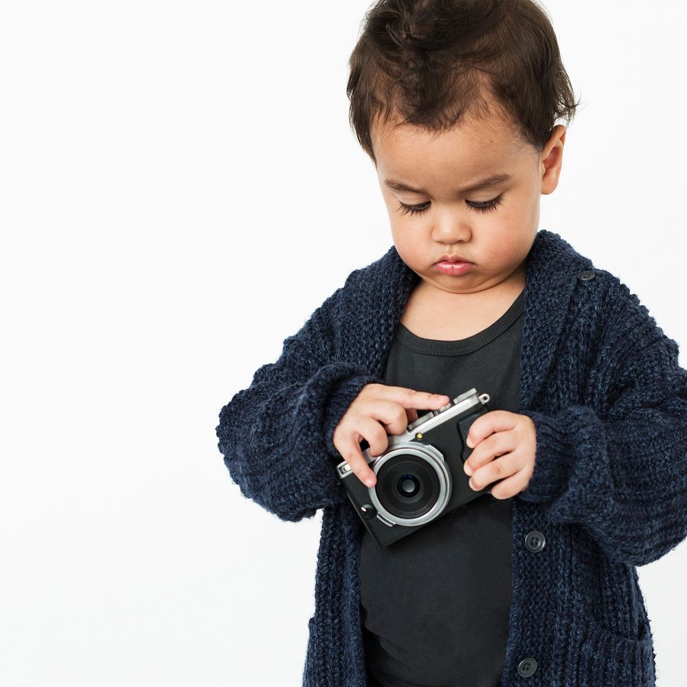Little Boy Standing Hold Camera Concept