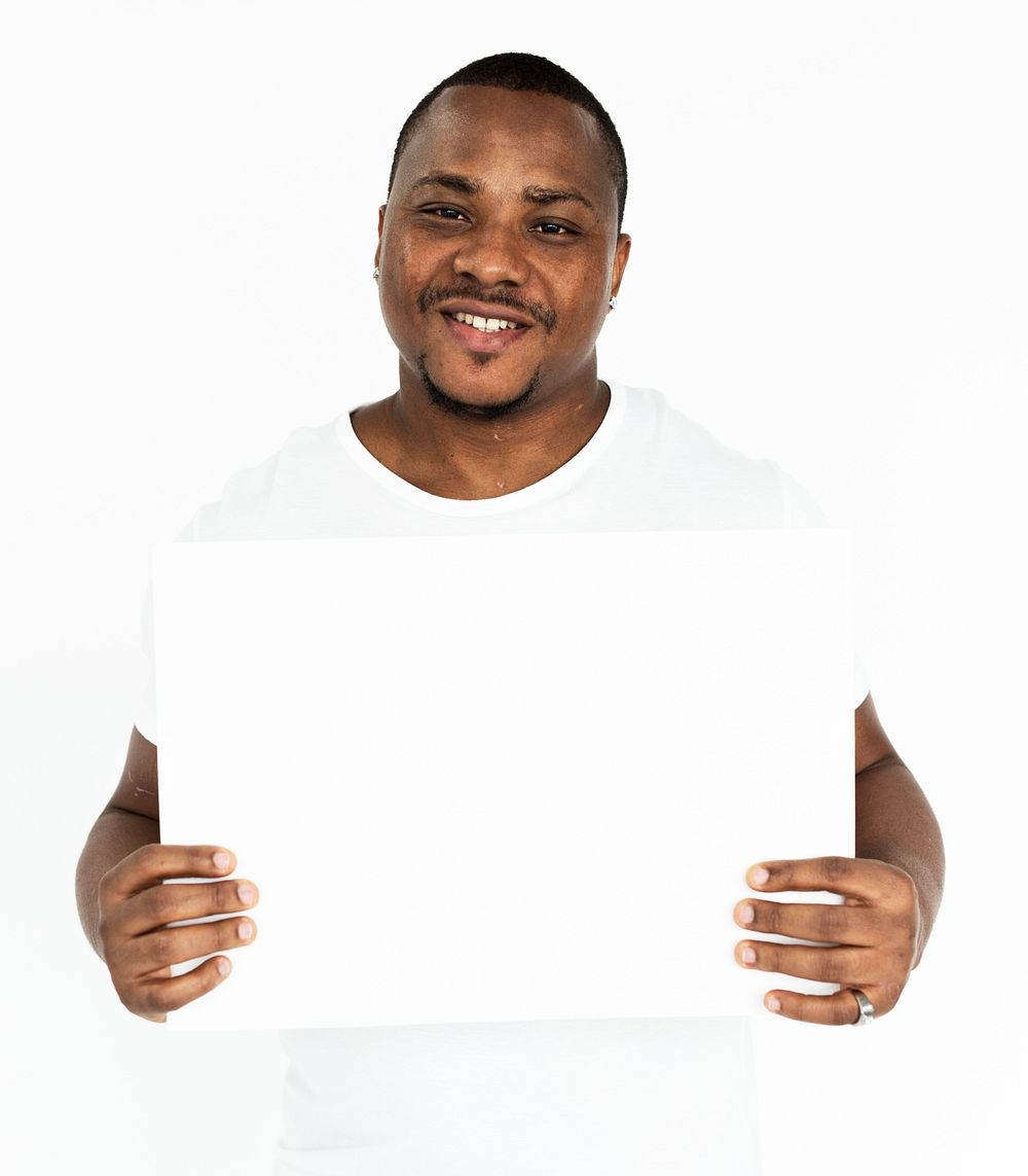 Male Holding White Blank Placard Concept
