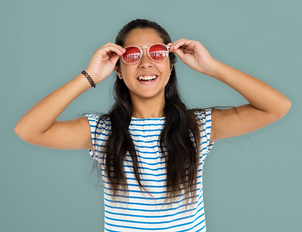 Asian Girl Sunglasses Smiling Emotion Concept