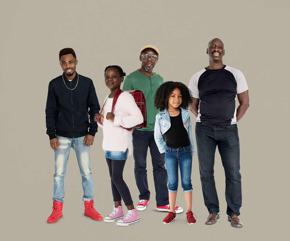 Group of African Descent People Together Set Studio Isolated