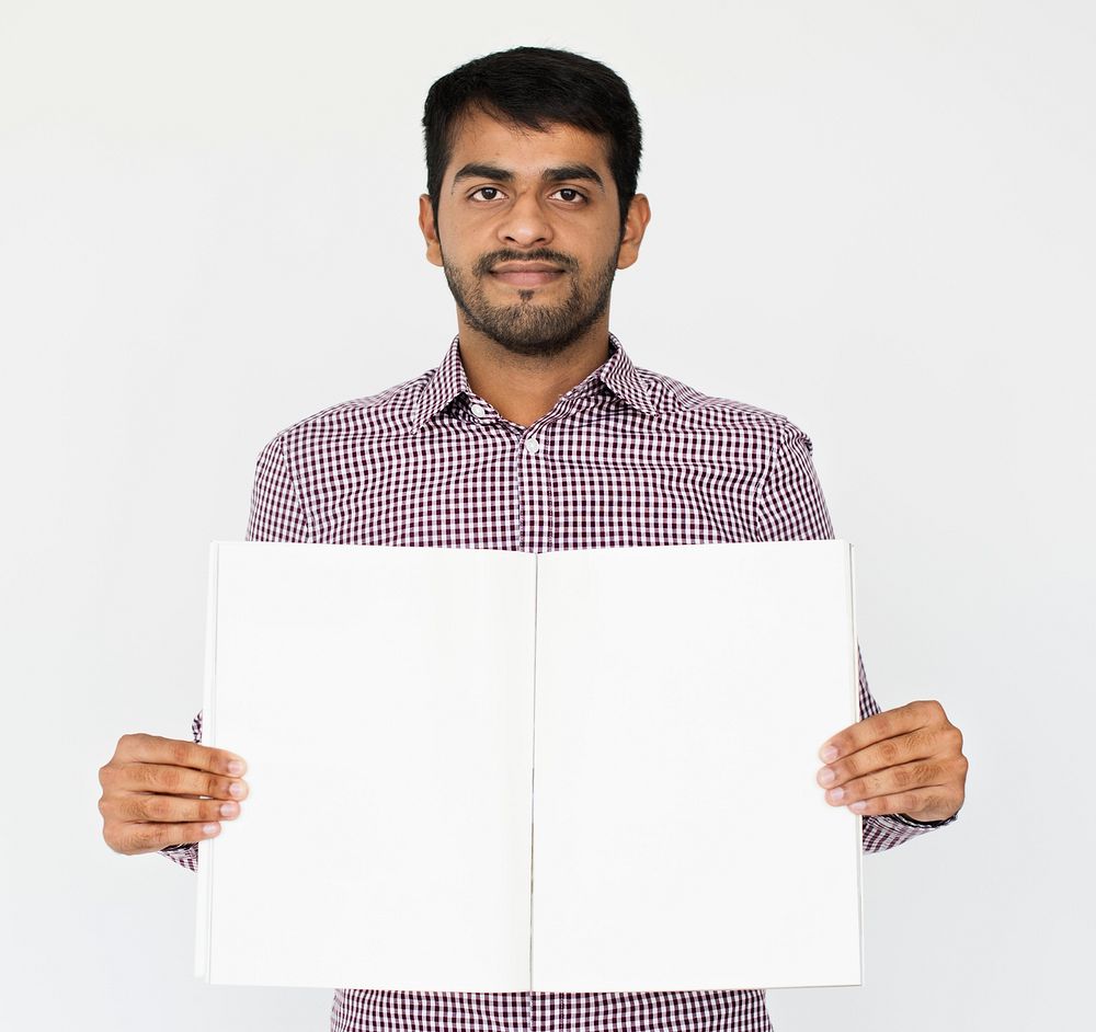 Indian Male Smiling Holding Placard Concept