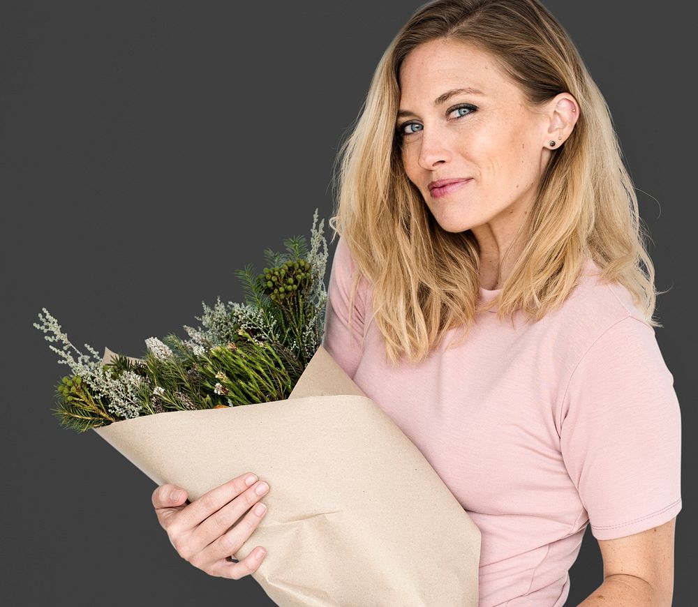 Woman Smiling Happiness Flower Bouquet | Premium Photo - rawpixel