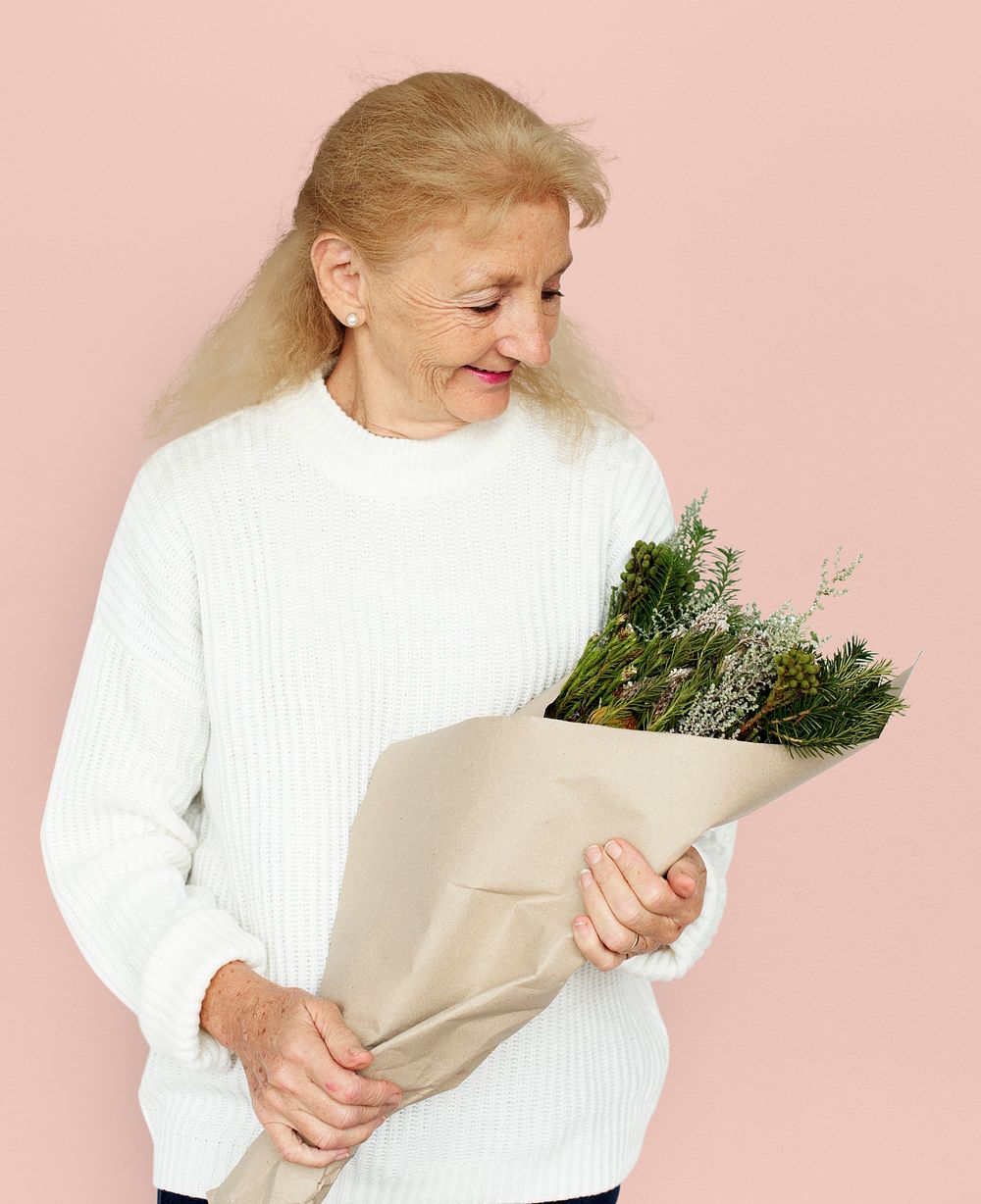 Woman Smiling Happiness Flower Bouquet Portrait Concept