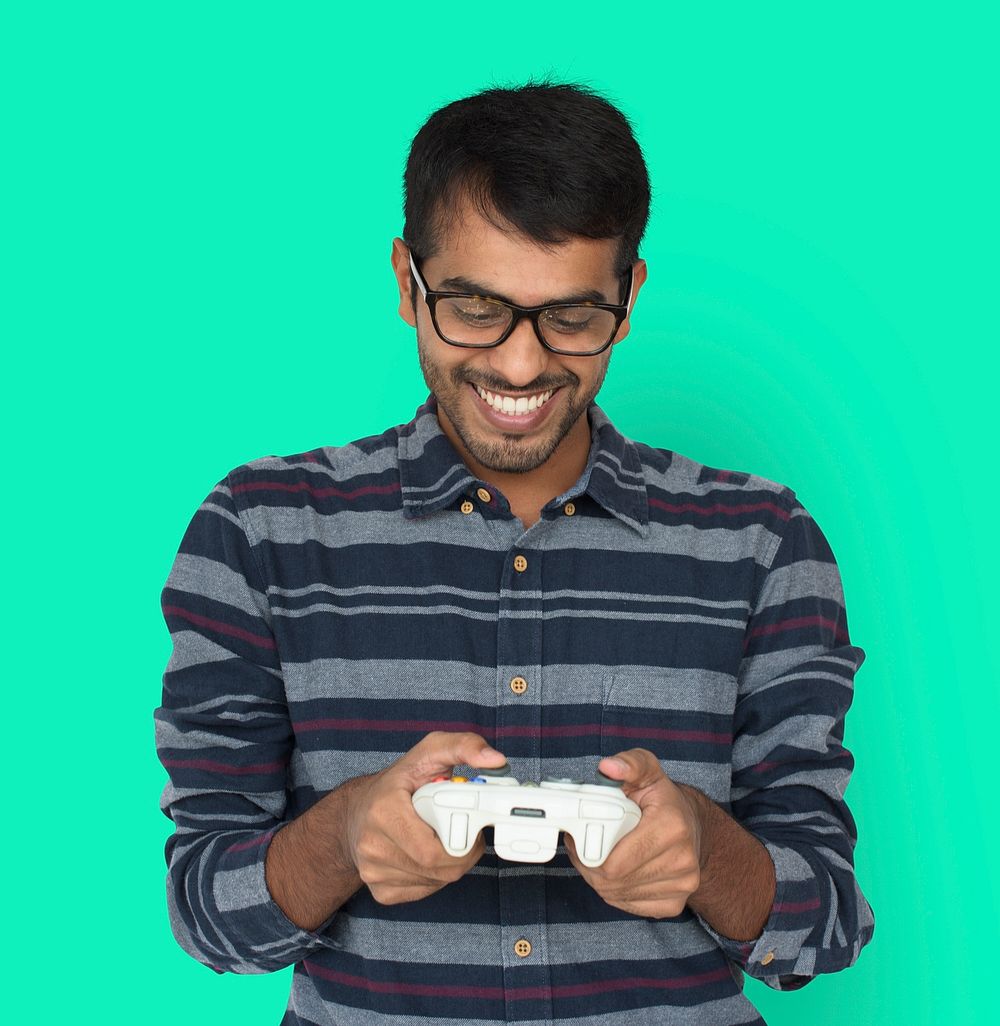 Indian Man Game Controller Console Cheerful Concept