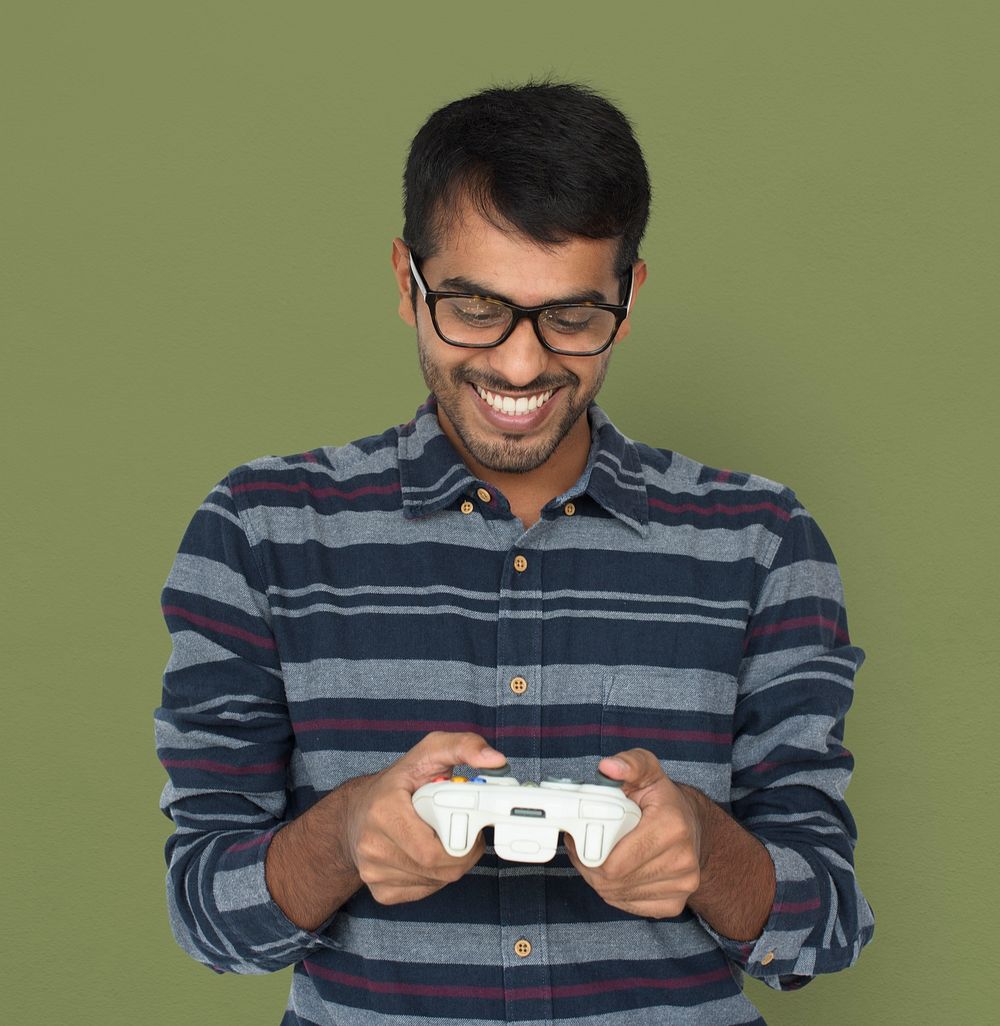 Indian Man Game Controller Console Cheerful Concept