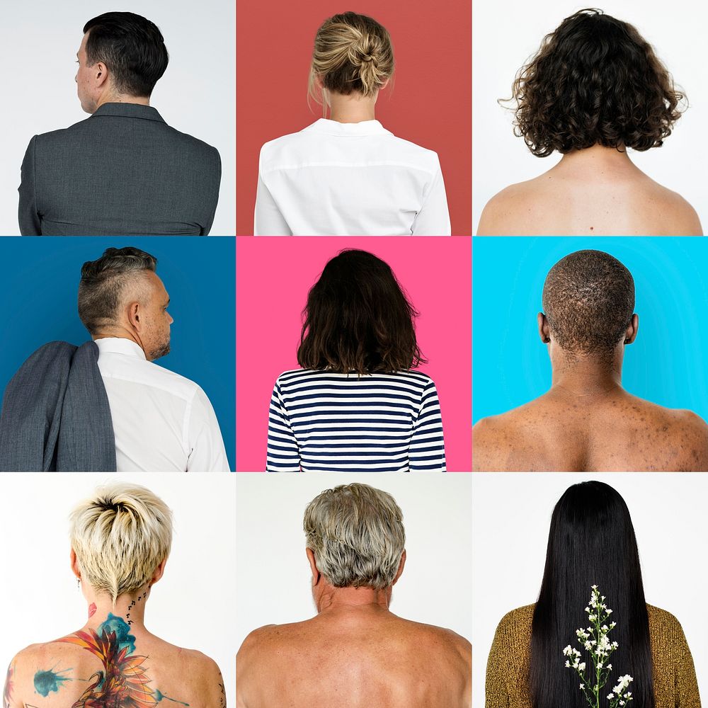Collages diverse people backview concept