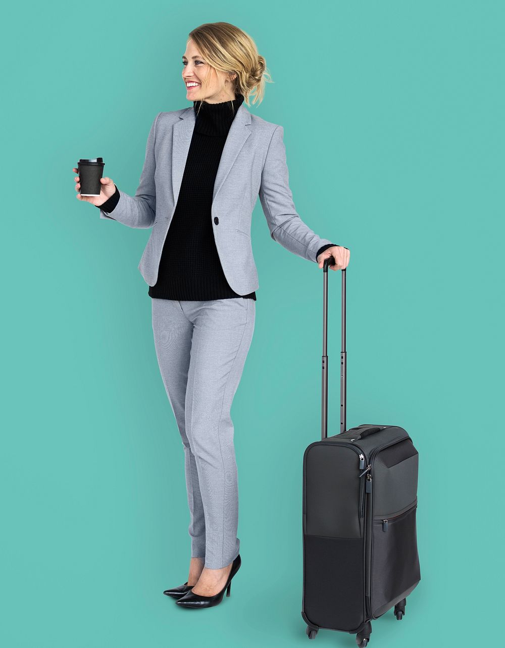 Caucasian Business Woman Travel Luggage Concept