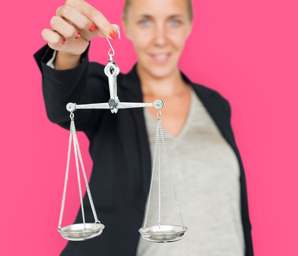 Business Woman Balance Scale Concept