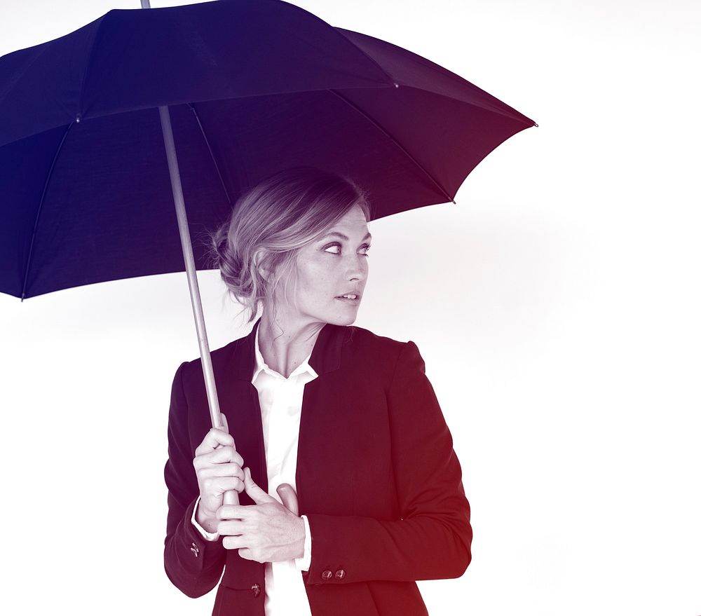 Business Woman Hands Hold Umbrella Protection Studio