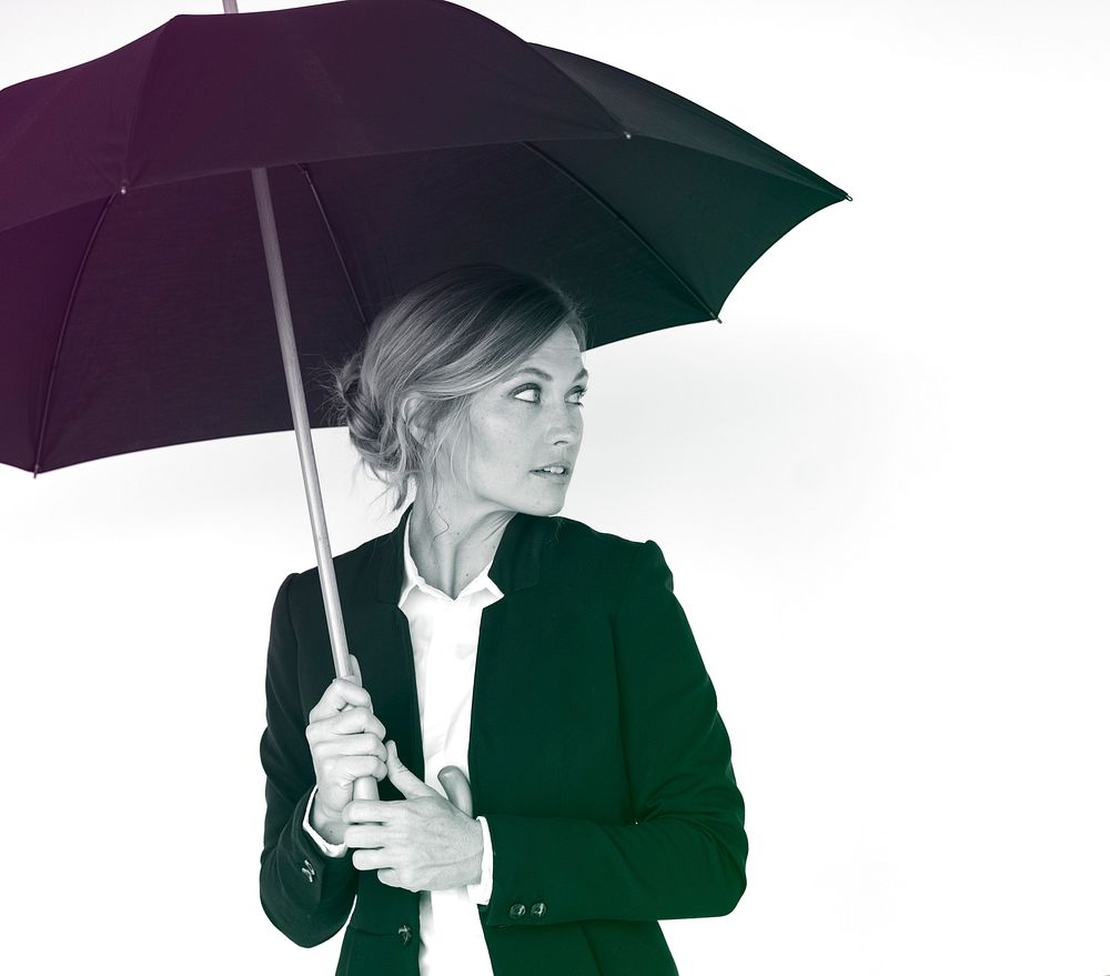 Business Woman Hands Hold Umbrella Protection Studio