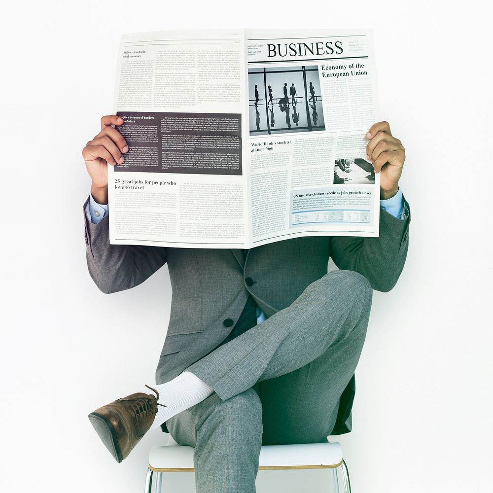 Businessman Reading Update Business Newspaper Studio