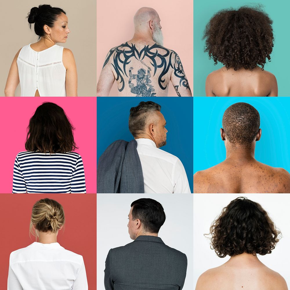Collages diverse people backview concept