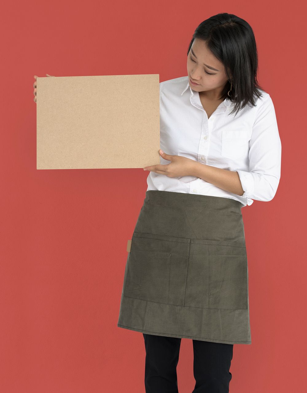 Woman Holding Cork Board Copy Space Concept
