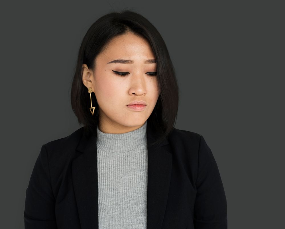 Asian Business Woman Unhappy Studio