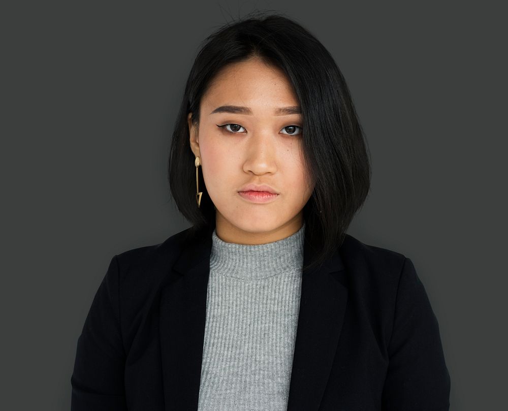 Asian Business Woman Unhappy Studio
