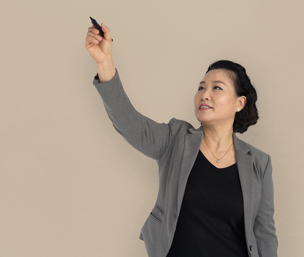 Asian Business Woman Presenting Smiling