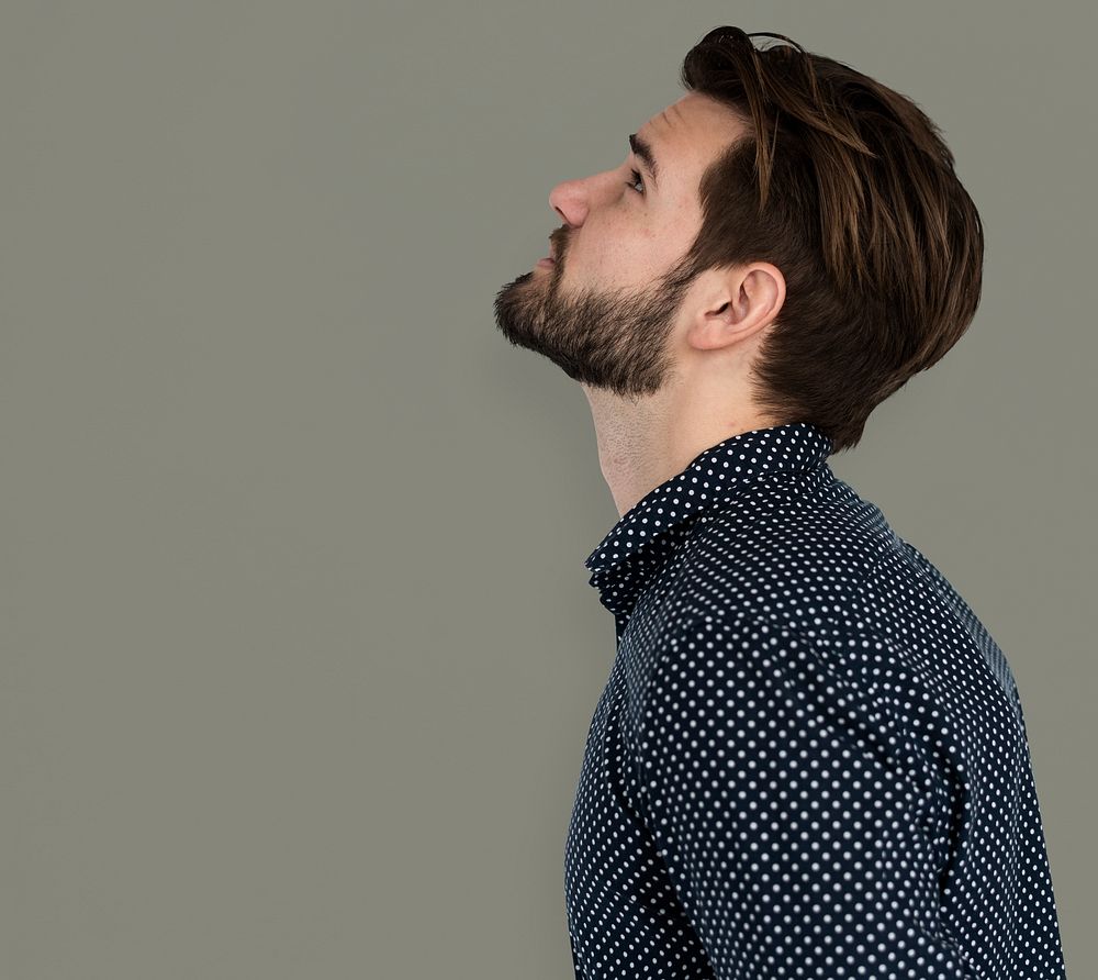Man Curious Thinking Look up SIde View Portrait