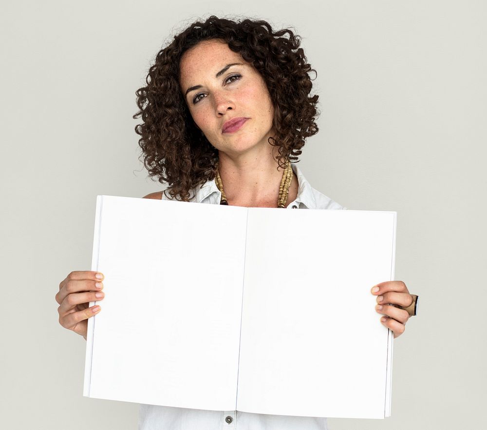 Caucasian Lady Holding Open Notebook